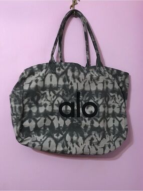 Alo gray tie dye marble canvas tote bag
